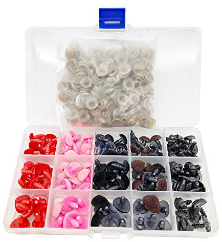 BITEYI Bunte Kunststoff Sicherheit Nase mit Unterlegscheiben 130 Stück 12-16mm DIY Sicherheitsnasen für Making Puppe,Marionette,Plüschtier