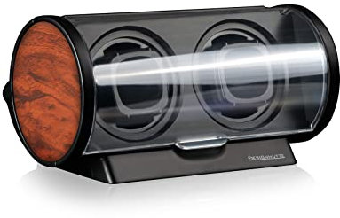 DESIGNHÜTTE® Uhrenbeweger Tubix Schwarz/Wurzelholz für 2 Automatikuhren