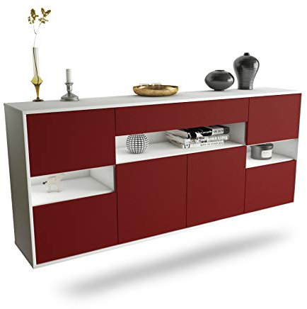 Sideboard Downey hängend (180x77x35cm) Korpus Weiss matt - Front Rot - Push to Open - Leichtlaufschienen