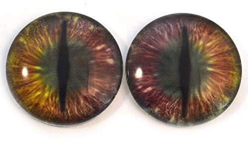 Two Toned Color Changing Dragon Purple Golden Teal Animated Glass Eyes Holographic Cabochon Pair for Art Dolls, Sculptures, Props, Masks, Jewelry Making, Taxidermy, and More (40mm)