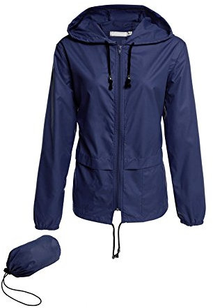 Lomon Women Rain Jacket Packaway Hooded Cycing Hiking ightweight Outdoor Coat Summer Rainwear with Pockets, L, Navy Blue