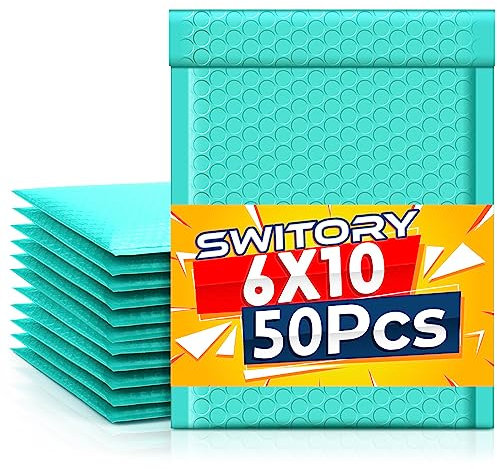 Switory 50 Stück A5 15,3 cm x 26,9 cm Blasenumschläge Poly Bubble Mailer Gepolsterte Umschläge Bubble Lined Poly Mailer Self Seal Teal für die Verpackung (Blaugrün)