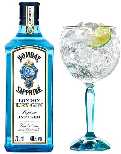 Coffret Cadeau Bombay Sapphire Gin, 40 % vol., 70 cl/700 ml, avec du Bombay Sapphire Premium Distilled London Dry Gin, et un Verre Ballon Bombay Sapphire