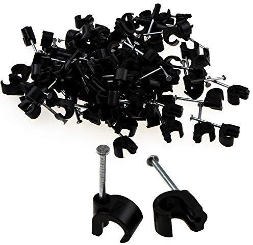 Cable Clip Hook Style 5mm to 7mm Round for Fastenings Cables Black [100 Pack]