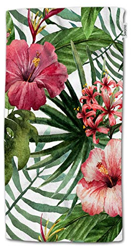 HGOD Designs Handtücher mit tropischen Blumen, Aquarell, Sommer, Hawaii, Palmenblatt und Tropische Pflanzen, 100% Baumwolle, weiche Badetücher, 38,1 x 76,2 cm