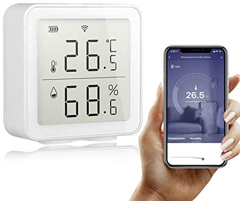 Galapare Termómetro Higrómetro, Tuya WiFi Intelligent Home Wireless Temperature Sensor Automation Scene System con Función Almacenamiento Datos y Alerta Compatible with Alexa para Habitación