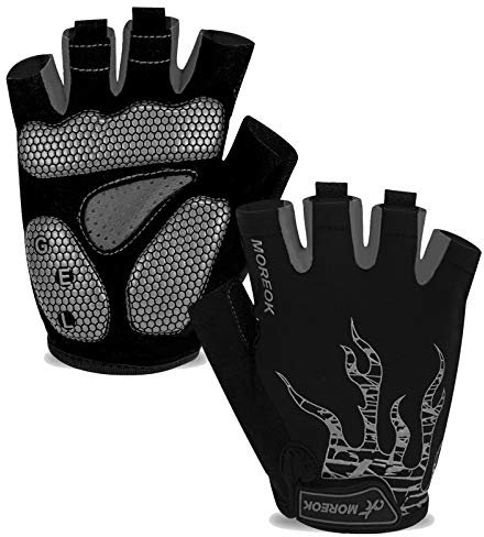 BIKINGMOREOK Fahrradhandschuhe Radhandschuhe Herren Damen Halbfinger Atmungsaktiv Radsporthandschuhe,5MM SBR Gel Stoßdämpfende rutschfeste MTB Mountainbike Handschuhe Unisex-Grau-XXL
