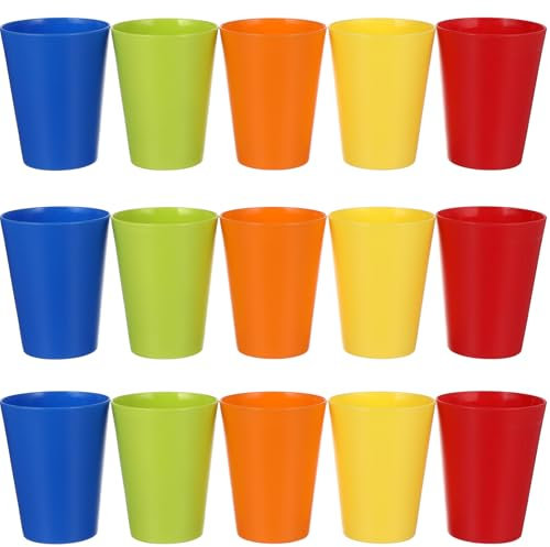 Kisangel 15pcs Colorful Plastic Tumblers Cups Beverage Drinking Cups Reusable Holiday Party Tableware Party Supplies Container 101-200ml (Mixed Color)