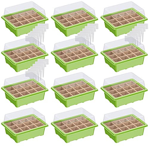 WELLGRO Mini Gewächshaus inkl. 6 Pflanzschilder - für bis zu 12 Pflanzen - ca. 19x14,5x11cm je Zimmergewächshaus, Kunststoff/Zellulose - Menge wählbar, Stückzahl:12 Stück