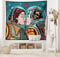 ABAKUHAUS Liebe Wandteppich und Tagesdecke, Cartoon Kuss in Space aus Weiches Mikrofaser Stoff Waschbar ohne Verblassen Digitaldruck, 230 x 140 cm, Türkis Orange