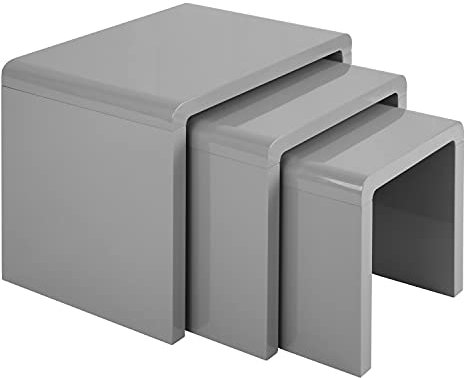 Charles Jacobs Nest of 3 High Gloss Coffee Tables Set Multi-functional Nesting Side End Table for Living Room - Grey