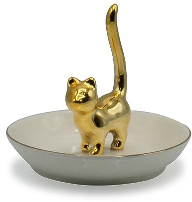 KARALIN Schmuck-Ring-Tablett aus Keramik für Schmuckaufbewahrung, Porzellan, Schmucktablett, Schmuckteller (Gold)