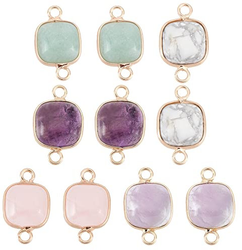 SUPERFINDINGS 10 Stück 5 Arten Naturstein Verbindungsstücke Edelstein Charm Flache Runde Glieder Anhänger Für DIY Halsketten Armband Schmuckherstellung