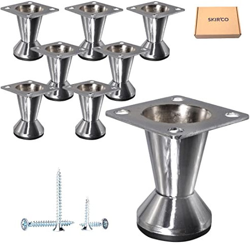 SKIR'CO Lot de 8 pieds de meubles en métal réglables en hauteur 50 mm coniques chromés pieds de meubles pieds de canapé ronds avec vis (8, hauteur 50mm)
