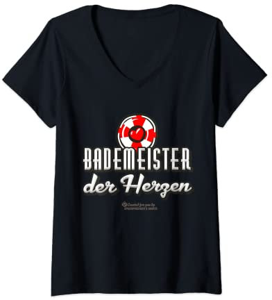 Damen Bademeister der Herzen Rettungsring Schriftzug Bademeister T-Shirt mit V-Ausschnitt
