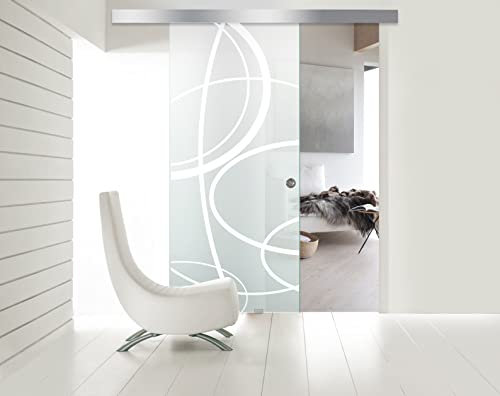 BOSS Porta Scorrevole in vetro modello CLOUD 90x215 cm (60/80/90 cm) 8 mm, vetro Satinato, Nano rivestito bianco, kit hardware complete (90x215 cm, SINISTRA)