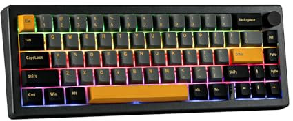 EPOMAKER EK68 65% NKRO Gasket Tastiera meccanica con manopola, Hot Swap Triple Mode Wireless Gaming Keyboard con batteria da 3000 mAh, RGB per ufficio/casa/Win/Mac (interruttore fenicottero)