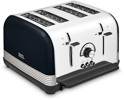 Morphy Richards Venture Retro 4 Slice Toaster, Radio Dial, Variable Browning Control, Width Slots, Removable Crumb Tray, 1900W, Onyx and Nickel, 240334