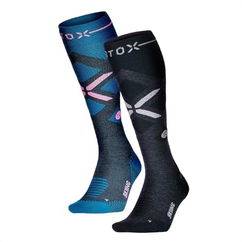 STOX Energy Socks Chaussettes de Ski pour Femme 2 Paires, Bas de Contention en Laine Mérinos, Chaussettes de Compression Chauffantes Femmes, Compression Socks Thermiques de Ski et Snowboard