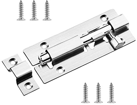 Jormftte Door Bolts Lock Gate Bolt, Jormftte Security Stainless Steel Slide Latch Lock, As Sliding Door Lock Or Garden Gate Lock, Bathroom, Toilet, Shed, Shower, Bedroom for Extra Security (Silver)