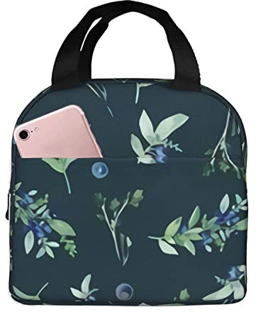 Oudrspo Isolierte Lunchtasche Blueberry Print Art Lunchbox Wiederverwendbare süße Tote Lunchbox für Erwachsene und Kinder, auslaufsichere Lunch-Kühltaschen für Arbeit, Büro, Reisen, Schule, Picknick