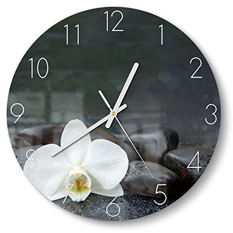 DEQORI Glasuhr | rund Ø 30 cm | Motiv Kontrastreiches Zen-Motiv | ausgefallene leise Design Uhr aus Glas | Wanduhr für Wohnzimmer & Küche | Moderne Hingucker Uhr für die Wand