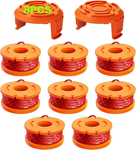 10 Päckchen Ersatz Rasentrimmer Spule Funktioniert Mit Worx Alle Rasentrimmer Mit 20V,1.65mm Durchmesser und 3m LäNge Fadenspule,EnthäLt 8 PäCkchen Rasentrimmer Faden und 2 PäCkchen Kappendeckel