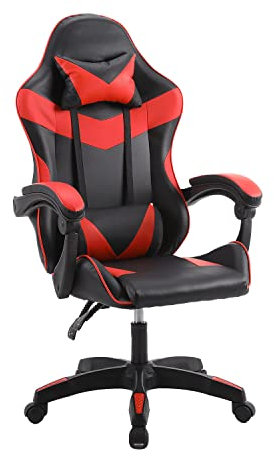 Panana Heavy Duty Gaming Reclining Racing Chair PU Leather Swivel PC Game Desk Chair (Red)
