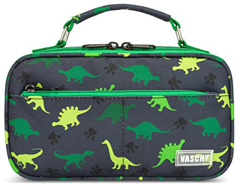 VASCHY Federmäppchen Jungen, Mäppchen Federtasche mit 2 Fächer und Tragegriff Etui Schlamppermäppchen für Erwachsene/Schule/Arbeit/Büro,Grüne Dinosaurier