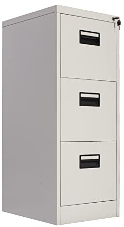 Frideko Filing Cabinets - Lockable Cabinets, 3 Drawers Metal Cabinet, Office Cabinet with Lock Utility Storage Cupboard Locker, Need to Assembly (Light Grey)