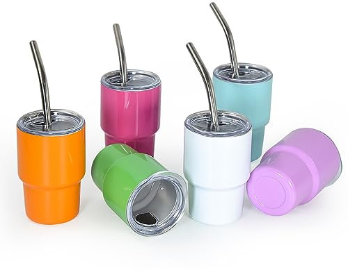AGH 3 oz Mini Tumbler Shot Glass with Straw and Lid Colored Stainless Steel Sublimation Tumblers Double Wall Vacuum Insulated Cups, 6 Pack