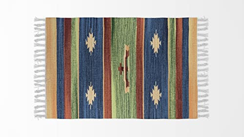 HOME ZEN HOUSEHOLD LINEN Teppich für Badezimmer, Küche, Schlafzimmer, Baumwolle, Art. Kelim, maschinenwaschbar, ethnisches Muster, bunt (55 x 180 cm, Design 4 - Falco)