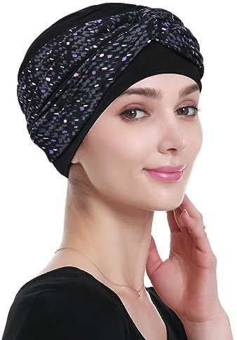 Alnorm Turbane und Kopftücher für Frauen für Chemo Lila Schwarz