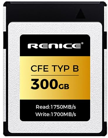 RENICE Pro Carte compactflash CFexpress Type B 300GB Lecture Continue 1750MB/S Ecriture Continue 1700MB/S Adoptez PCIe Mode pSLC pour Photographe Caméra Professionnel Support Vidéos en 12K