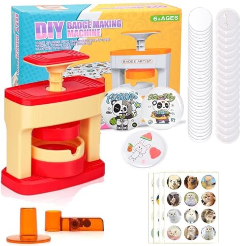 Button Badge Press Machine 55mm (2.16Zoll) Drücken Sie den DIY Button Press Machine Neueste Pin Badge Making Kit mit 48 Kunststoff Button Teilen, Kreisschneidern für Party und Geschenke