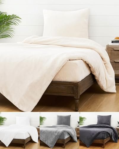 JACK Teddy Flausch Bettwäsche Uni 135x200cm Plüsch Cashmere Touch Weiß Grau Anthrazit Creme Blau Schwarz Einfarbig Warm, Farbe:Creme