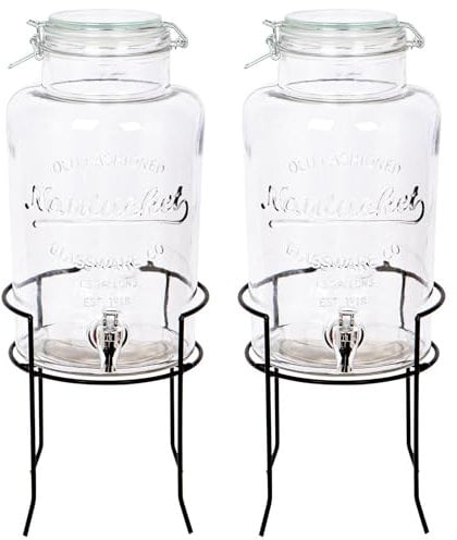 Rink Drink 6.5L Drinks Dispenser with Tap & Stand - Pack of 2 - Large Home Kitchen Outdoor Black Tap Water Dispensing Jug Indoor Juice Punch Bottle for BBQ, Party, Picnic, Events, Buffets