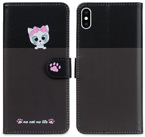 Nbziyoo Phone Case for iPhone X/XS,Cartoon Cats/Dogs Patterns Flip Wallet Case with Card Slots, Premium Magnetic PU Leather Cover Case for iPhone X/XS, Light Gray