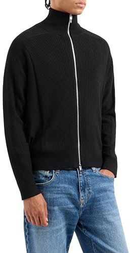 Armani Exchange Felpa con Cerniera Intera con Collo a Tartaruga Maglione Cardigan, Nero, S Uomo