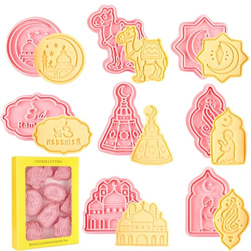 Eid Mubarak Ausstechformen, 8 Stück Ramadan Keksausstecher Set, 3D Ramadan Plätzchen Ausstecher, DIY Muslimischen Cookie Cutter Keksform für Eid Mubarak Party Dekoration Backen Zubehör