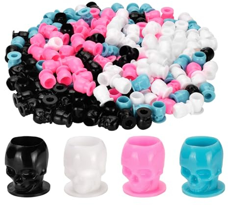 BAMTTOO Lot de 200 gobelets jetables à encre pigmentée - Motif tête de mort pour maquillage permanent, tatouage et kits d'accessoires (couleurs mélangées)