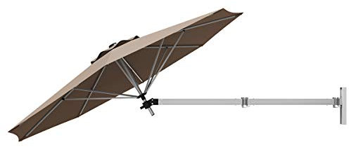 GOPLUS 247CM Parasol Cantilever Mural, Parasol de Terrasse avec Tête Inclinable & Support Réglable, Parasol de Jardin Extérieur avec 8 Baleines Robustes & Aération, pour Balcon, Jardin, Cour (Brun)