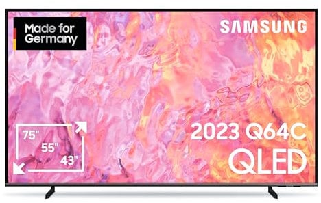 Samsung QLED 4K Q64C Fernseher 55 Zoll, UHD, Samsung TV mit Quantum-Dot-Technologie, Quantum HDR, AirSlim Design, Smart TV, GQ55Q64CAUXZG, Deutsches Modell [2023]