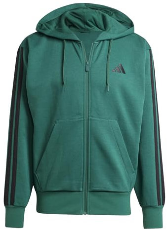 adidas Men's ESSENTIAL THREE STRIPES FLEECE ZIPPER HOODIE, collegiate green/black, L