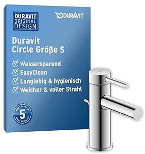 Duravit Circle Waschtischarmatur, Größe S (Auslauf Höhe 88 mm), wassersparende Waschbecken Armatur (MinusFlow), Wasserhahn Bad mit Zugstangen-Ablaufgarnitur, Chrom