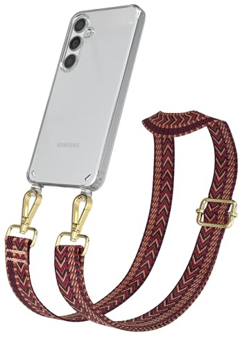 EAZY CASE Handykette - Verstellbares Taschenband kompatibel mit Galaxy S24, Schulterriemen, Handykordel mit Silikon Hülle, Umhängetasche, Rot Braun Gold