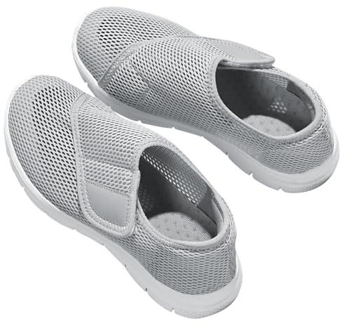 AEHO Basket Femme Chaussure de Marche sans Lacets Mesh Respirant Confortable Casual Sport Running Fitness Gym Sneakers Chaussures Large et Confortable pour Pieds Gonflés,Gris,40/250mm