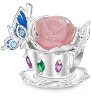 GNOCE Alice's Adventures in Wonderland Glow-in-the-Dark Teacup Blue Butterfly Charm 925 Sterling Silver Charm Fit Bracelet/Necklace Jewellery Gift for Women Girls Wife Daughter