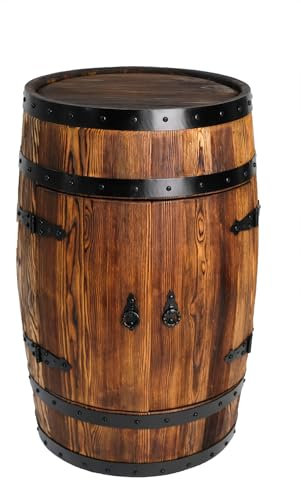 Bonanza Wood Holzfass Hausbar LED - Handgefertigtes Fassbar mit Holz Regal - Fass Barschrank im Retro Stil - Weinregal Holz 80x55cm