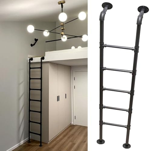 An der Wand montierte Trittleitern für Dachböden, Kletterleitern, industrielle Eisenrohr-Etagenbettleiter, Kellerfenster-Schacht-Ausstiegsleiter für Dachboden, Wohnheim,Bibliothek,Lager,Deck,Wohnmobil